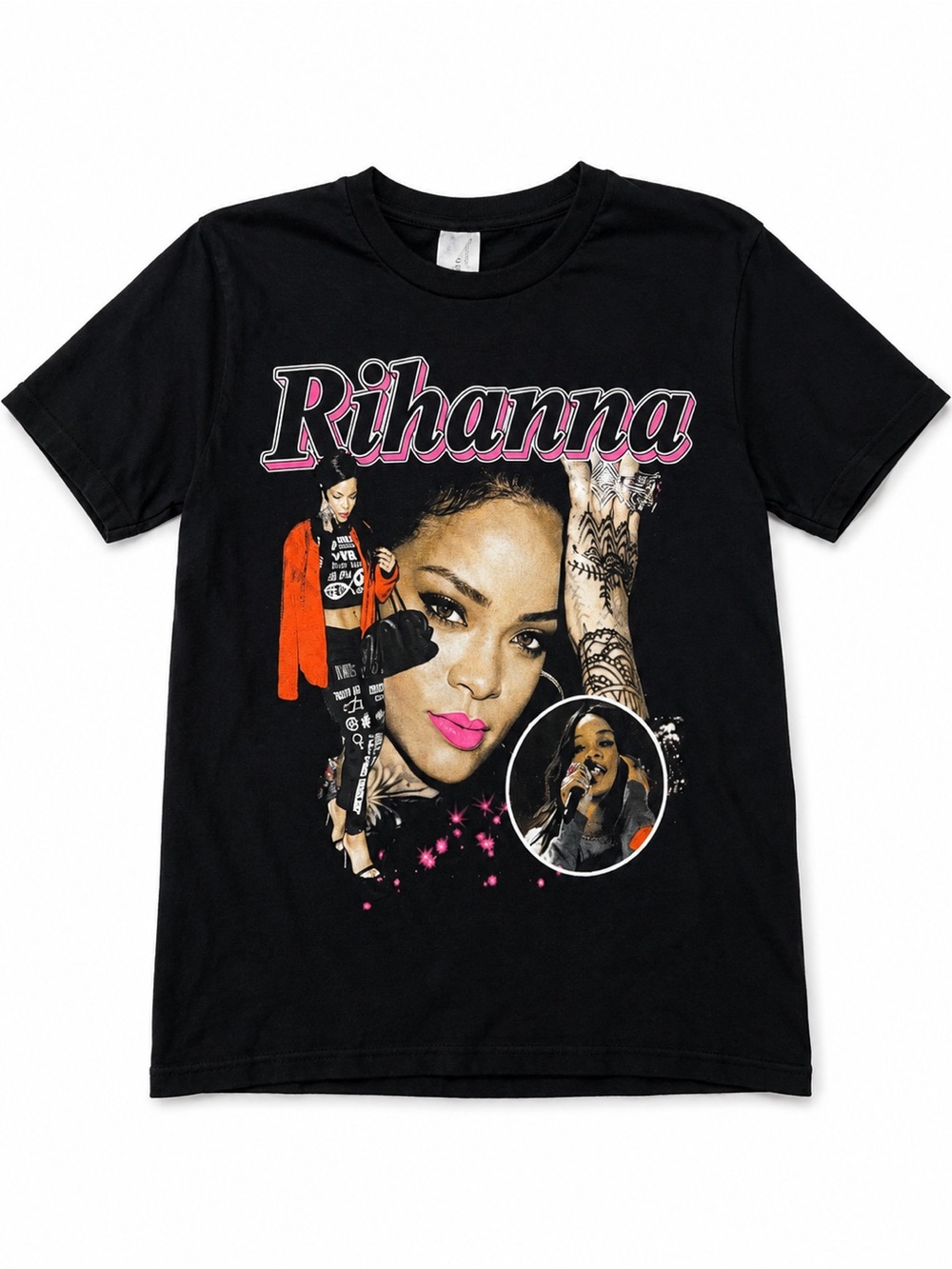 Black Rihanna Graphic Tee with Pink Accent
